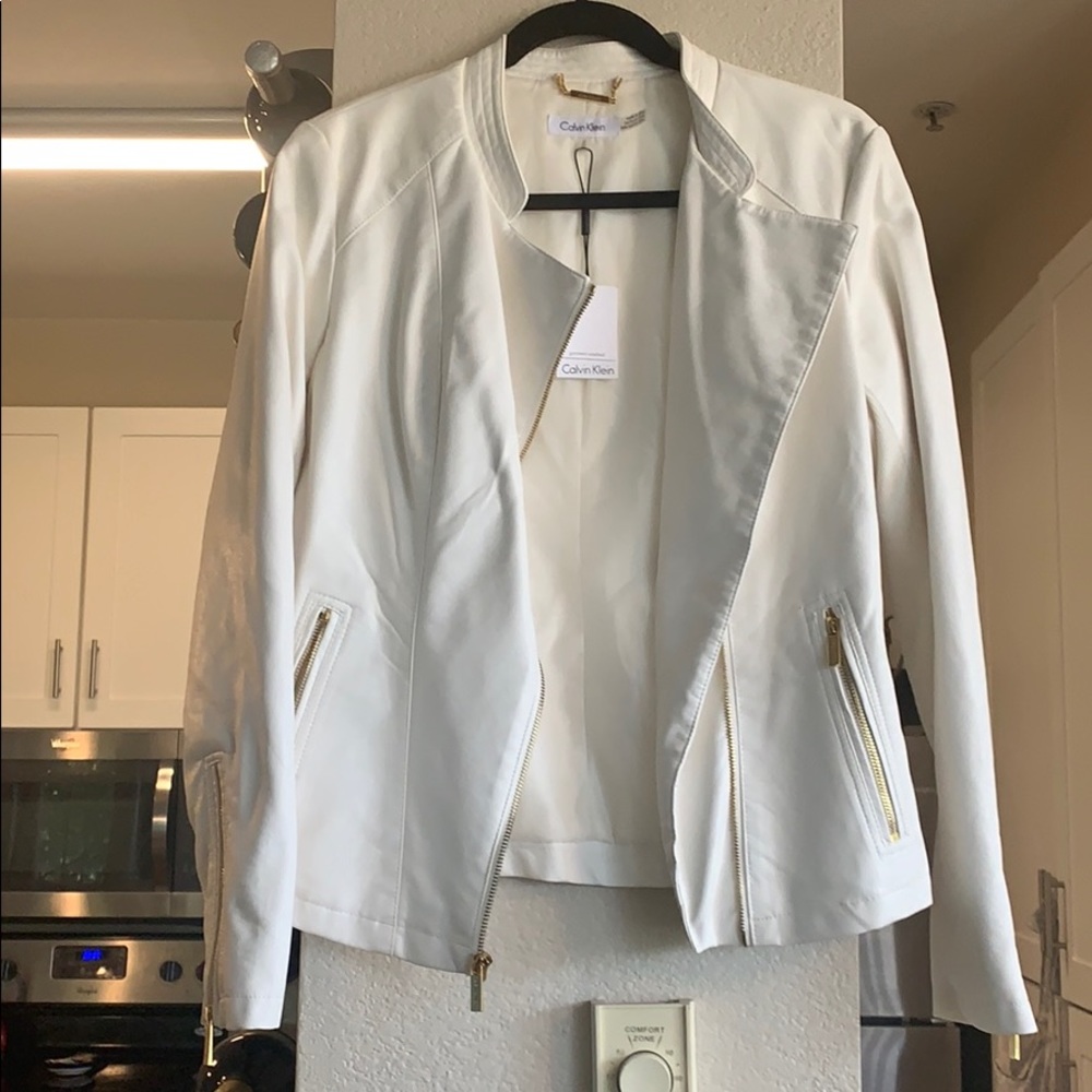 Calvin Klein White with gold detail leather jckt